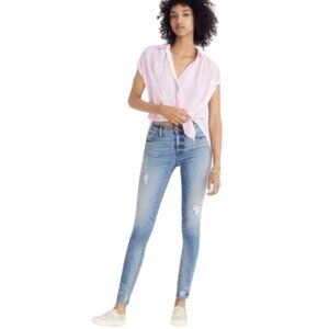 Women's 26 Madewell 9” High Rise Skinny Light Blue Jeans Destructed Hem Edition